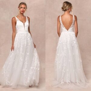 Lulu's White Floral Lace V-Neck Maxi Dress